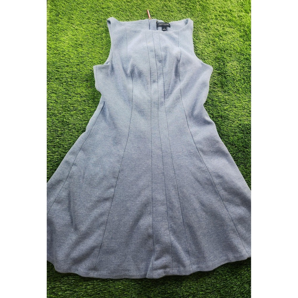 Tommy Hilfiger Dress Womens 10 Blue Chambray Fit & Flare Sleeveless Zip